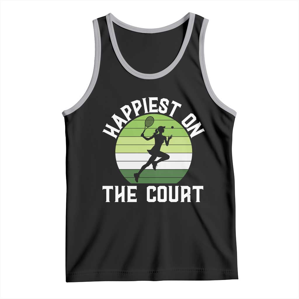 Happiest On The Court Tank Top Vintage Retro Tennis Girl Gift - Wonder Print Shop