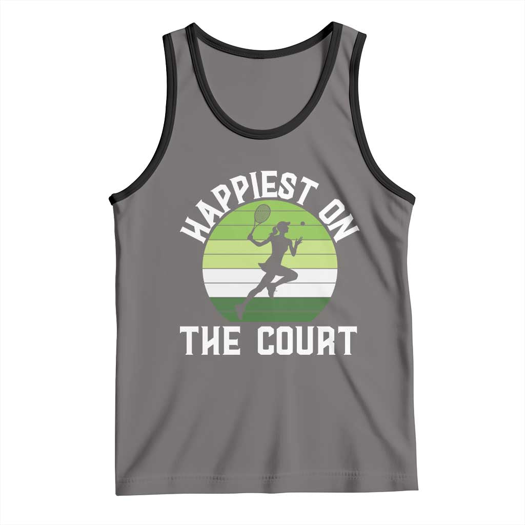 Happiest On The Court Tank Top Vintage Retro Tennis Girl Gift - Wonder Print Shop