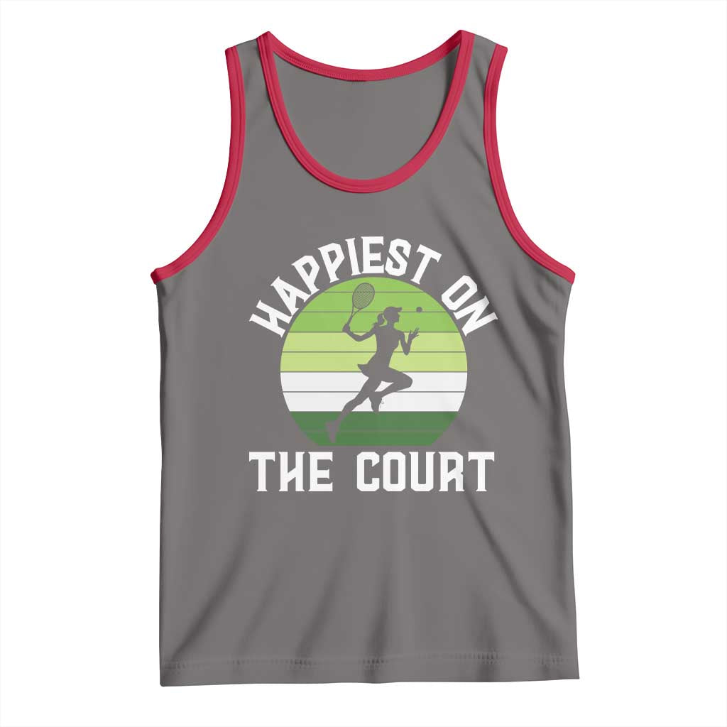 Happiest On The Court Tank Top Vintage Retro Tennis Girl Gift - Wonder Print Shop