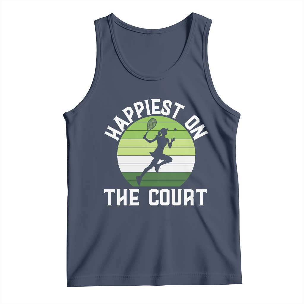 Happiest On The Court Tank Top Vintage Retro Tennis Girl Gift - Wonder Print Shop