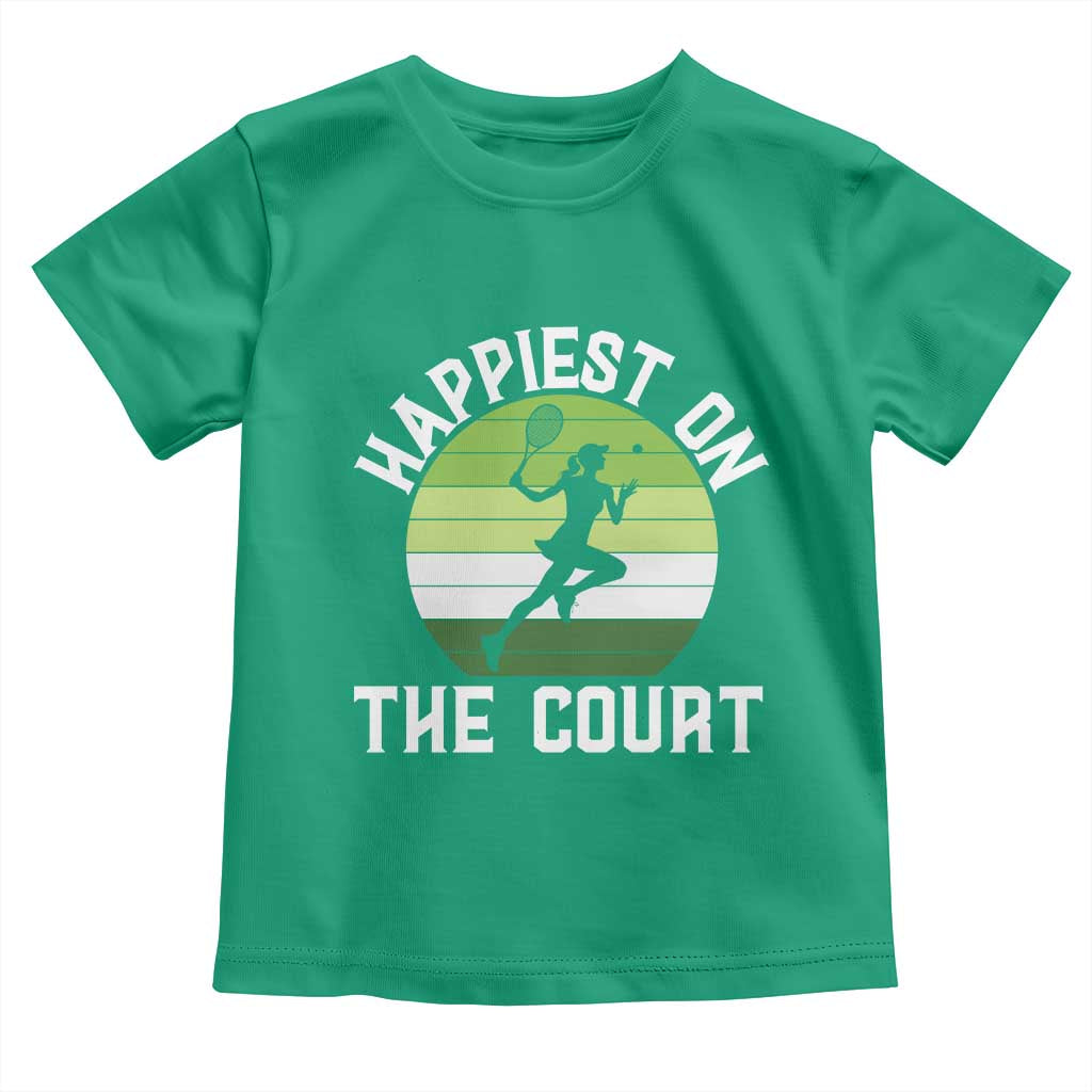 Happiest On The Court Toddler T Shirt Vintage Retro Tennis Girl Gift - Wonder Print Shop