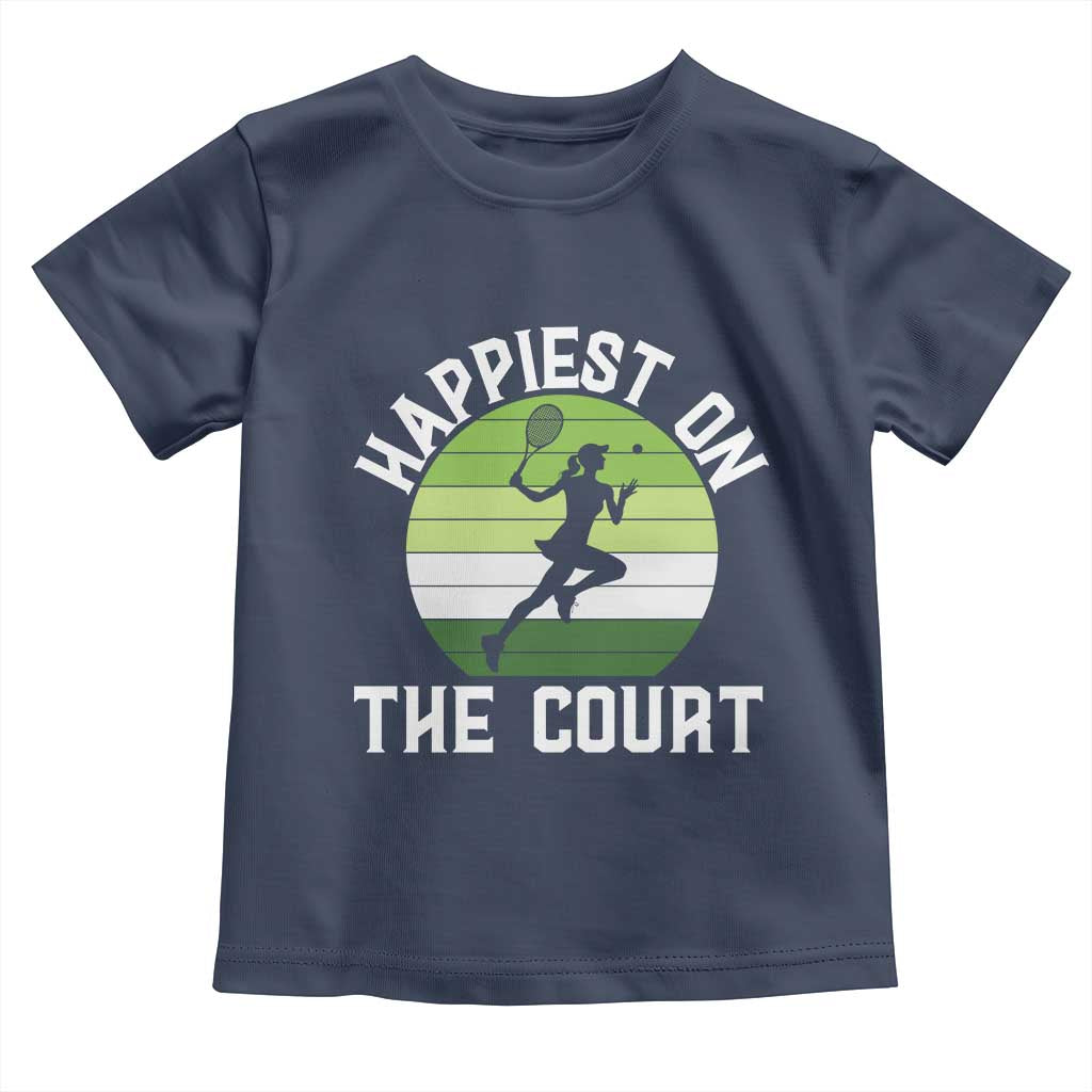 Happiest On The Court Toddler T Shirt Vintage Retro Tennis Girl Gift - Wonder Print Shop