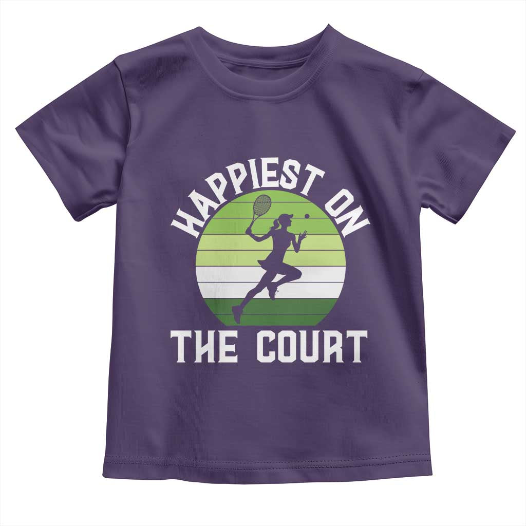 Happiest On The Court Toddler T Shirt Vintage Retro Tennis Girl Gift - Wonder Print Shop