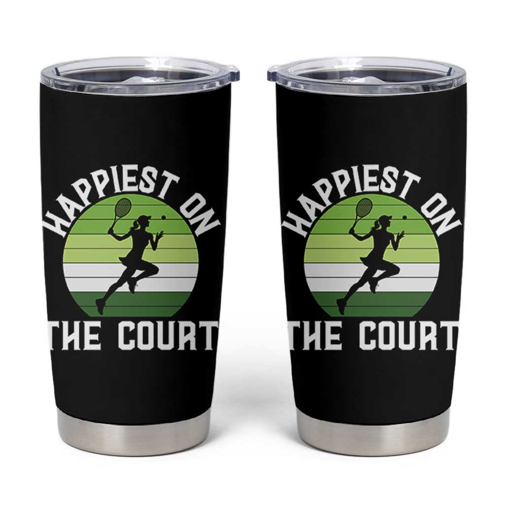 Happiest On The Court Tumbler Cup Vintage Retro Tennis Girl Gift - Wonder Print Shop