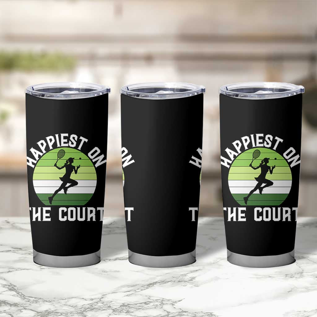 Happiest On The Court Tumbler Cup Vintage Retro Tennis Girl Gift - Wonder Print Shop