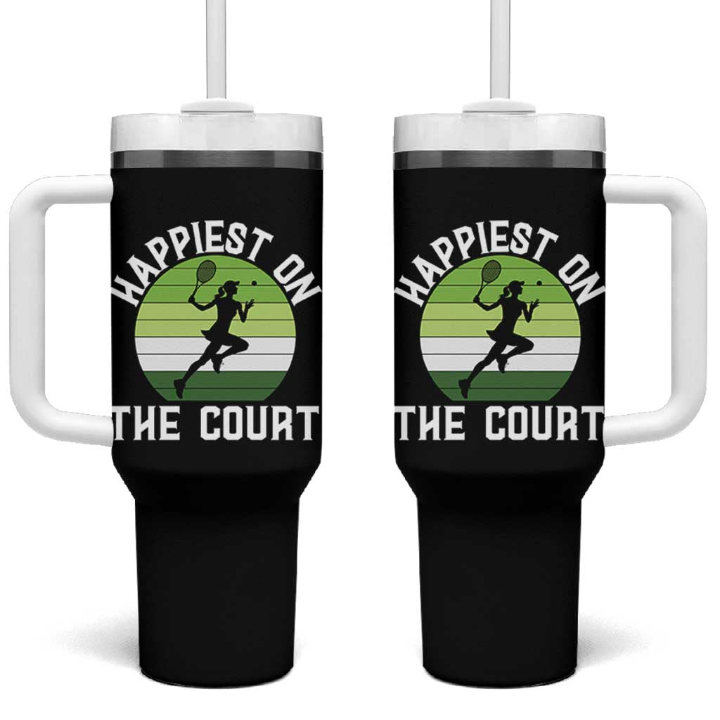 Happiest On The Court Tumbler With Handle Vintage Retro Tennis Girl Gift - Wonder Print Shop