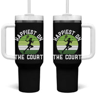 Happiest On The Court Tumbler With Handle Vintage Retro Tennis Girl Gift - Wonder Print Shop