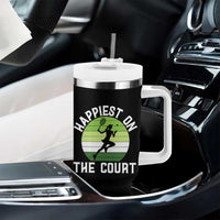 Happiest On The Court Tumbler With Handle Vintage Retro Tennis Girl Gift - Wonder Print Shop