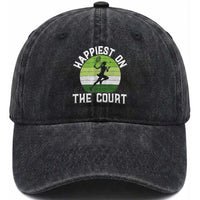 Happiest On The Court Washed Cotton Baseball Cap Vintage Retro Tennis Girl Gift