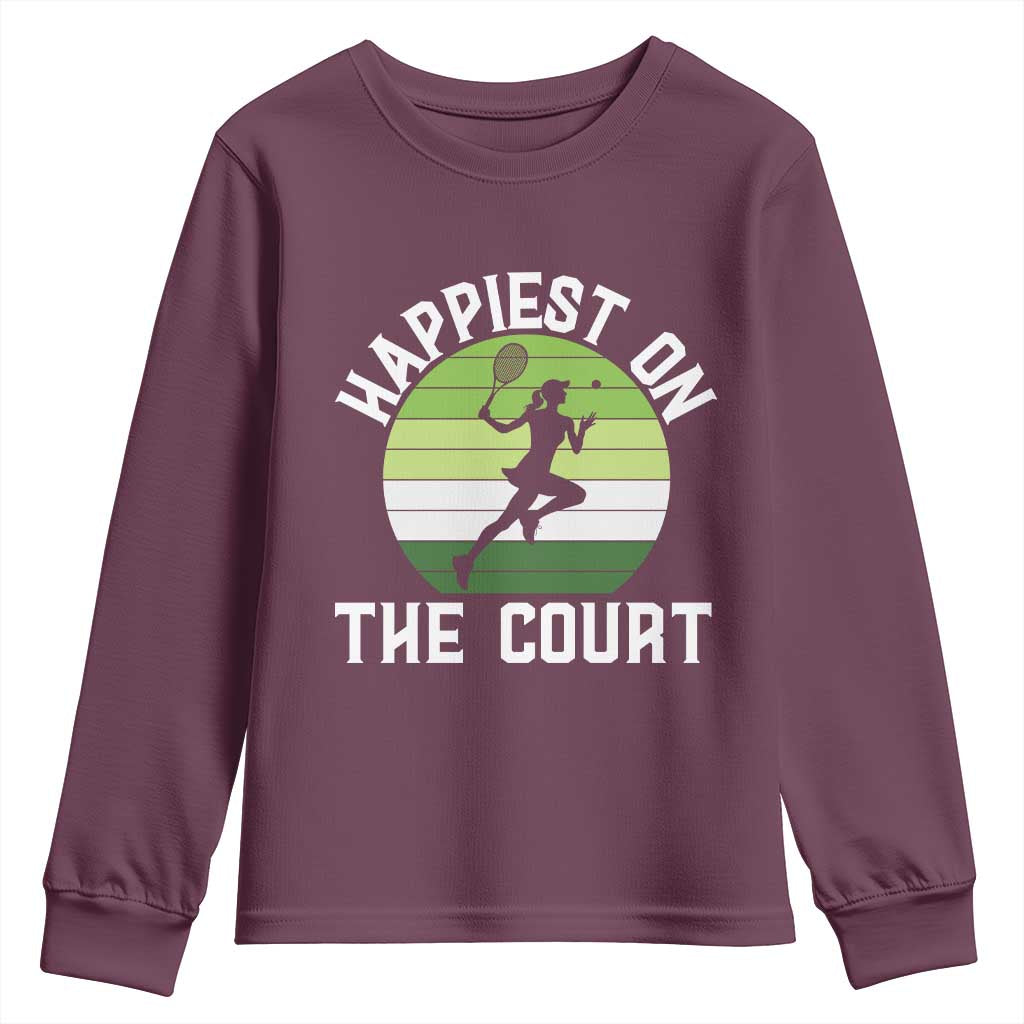 Happiest On The Court Youth Sweatshirt Vintage Retro Tennis Girl Gift - Wonder Print Shop