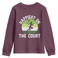 Happiest On The Court Youth Sweatshirt Vintage Retro Tennis Girl Gift - Wonder Print Shop