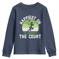 Happiest On The Court Youth Sweatshirt Vintage Retro Tennis Girl Gift - Wonder Print Shop