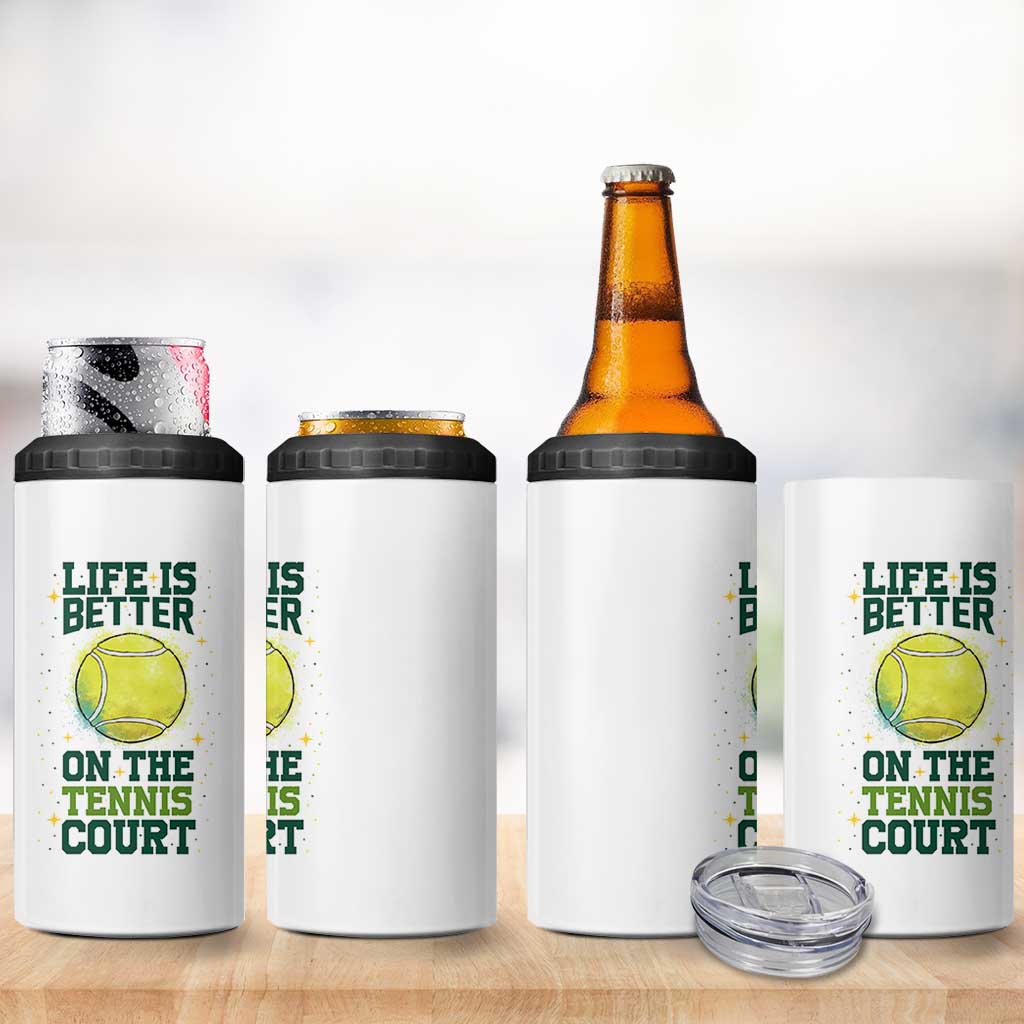 Life Is Better On The Court 4 in 1 Can Cooler Tumbler Tennis Lover Gift - Wonder Print Shop
