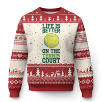 Life Is Better On The Court Ugly Christmas Sweater Tennis Lover Gift - Wonder Print Shop