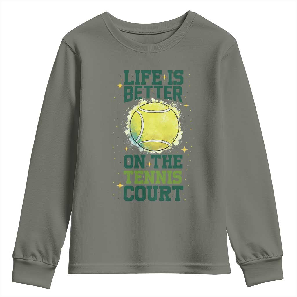 Life Is Better On The Court Youth Sweatshirt Tennis Lover Gift - Wonder Print Shop