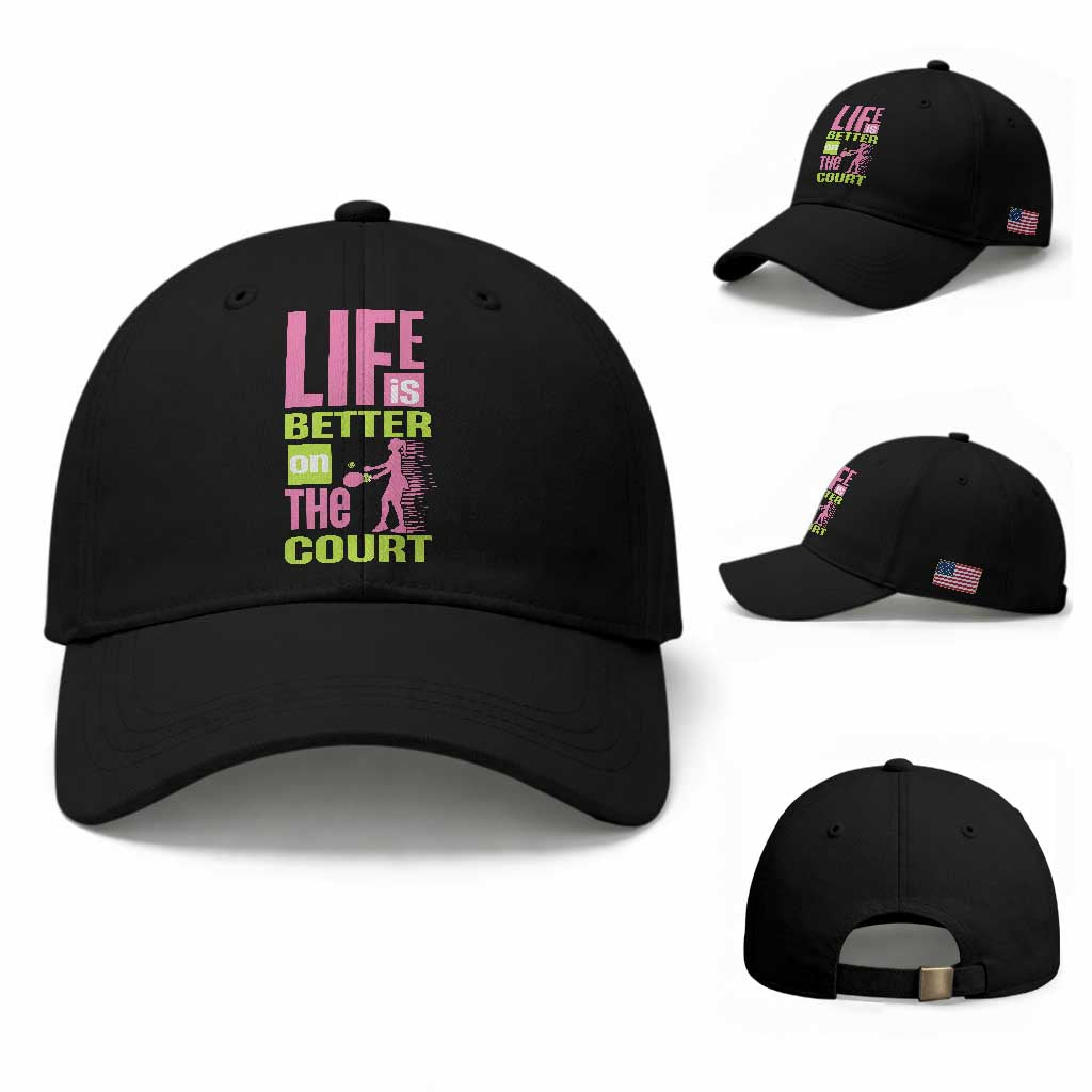 Life Is Better On The Court Baseball Cap Gift For Tennis Fan