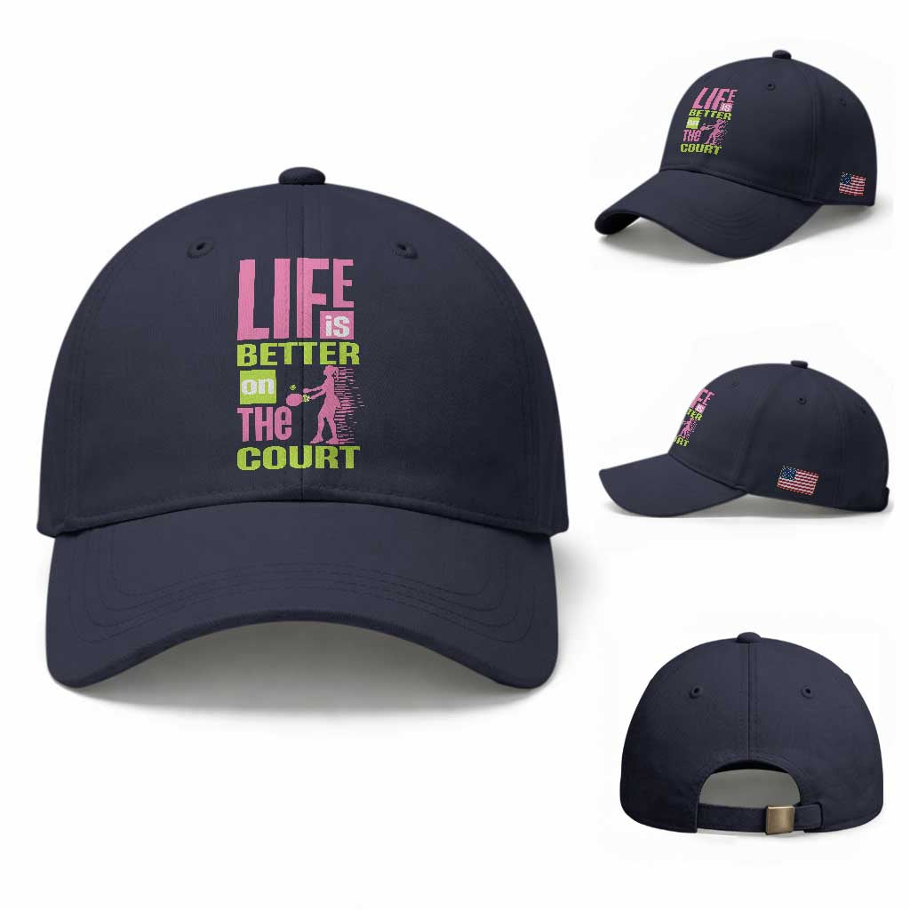 Life Is Better On The Court Baseball Cap Gift For Tennis Fan