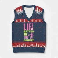 Life Is Better On The Court V-Neck Knit Sweater Vest Gift For Tennis Fan - Wonder Print Shop