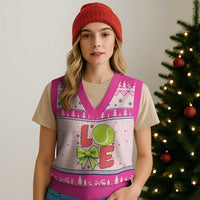 Love With A Tennis Ball V-Neck Knit Sweater Vest Valentines Day Gift - Wonder Print Shop