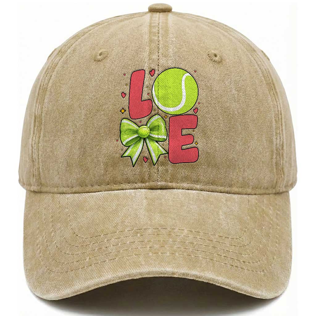 Love With A Tennis Ball Washed Cotton Baseball Cap Valentines Day Gift
