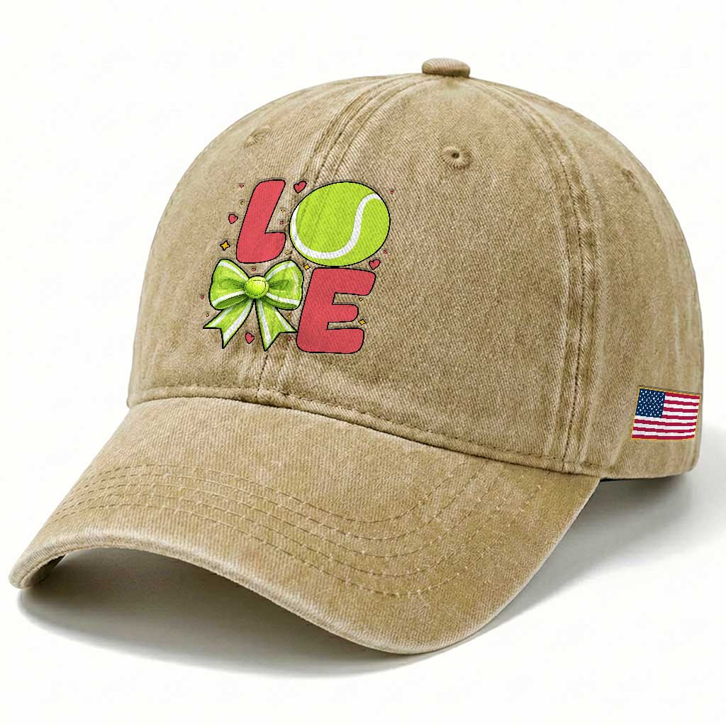 Love With A Tennis Ball Washed Cotton Baseball Cap Valentines Day Gift