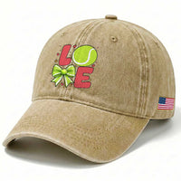 Love With A Tennis Ball Washed Cotton Baseball Cap Valentines Day Gift