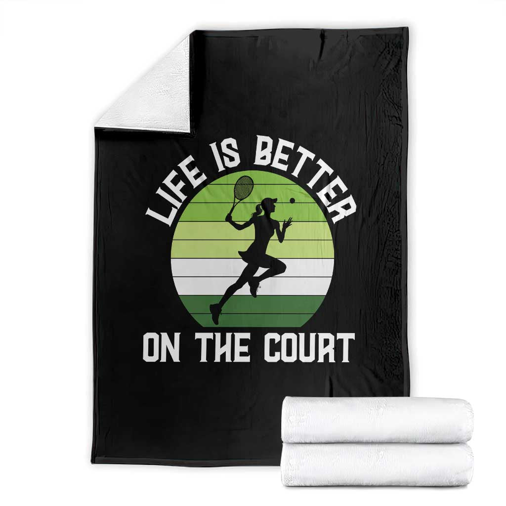 Life Is Better On The Court Throw Blanket Vintage Retro Tennis Girl Gift - Wonder Print Shop