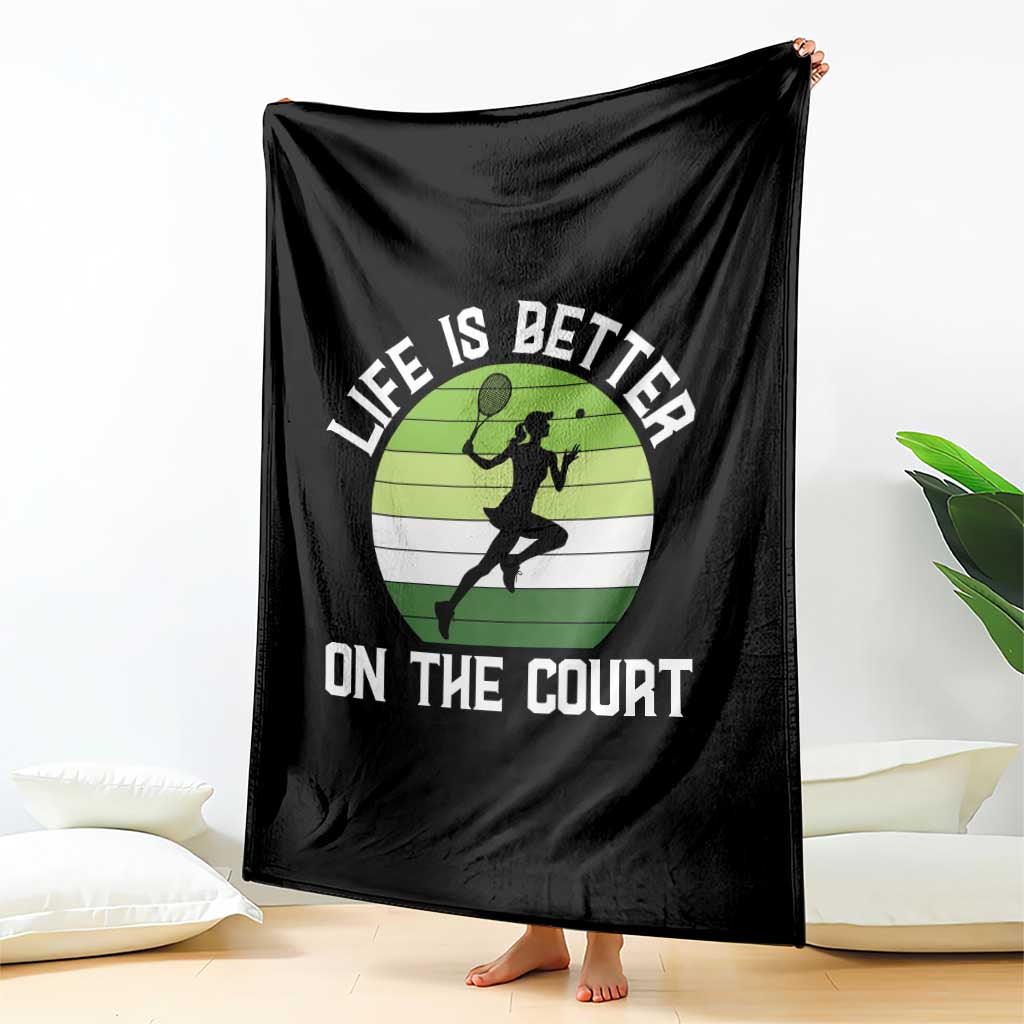 Life Is Better On The Court Throw Blanket Vintage Retro Tennis Girl Gift - Wonder Print Shop