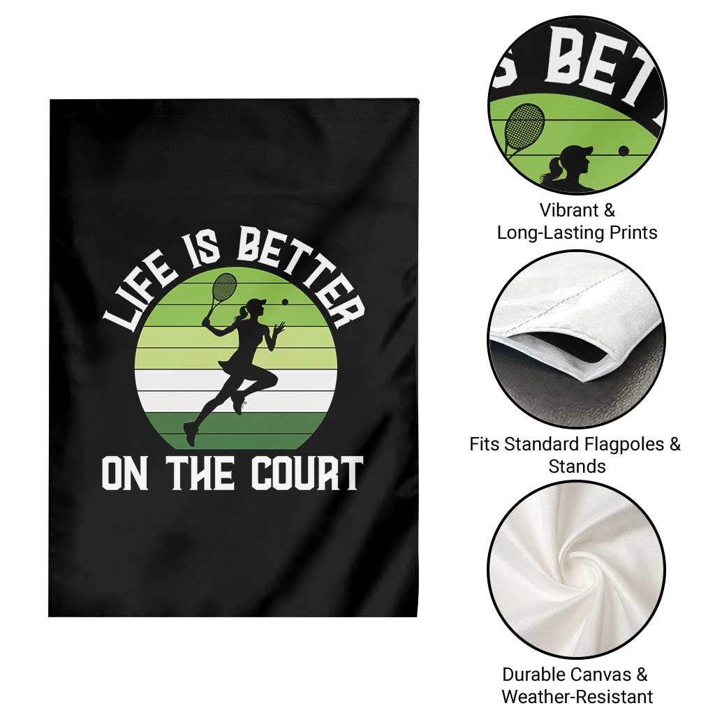 Life Is Better On The Court Garden Flag Vintage Retro Tennis Girl Gift - Wonder Print Shop