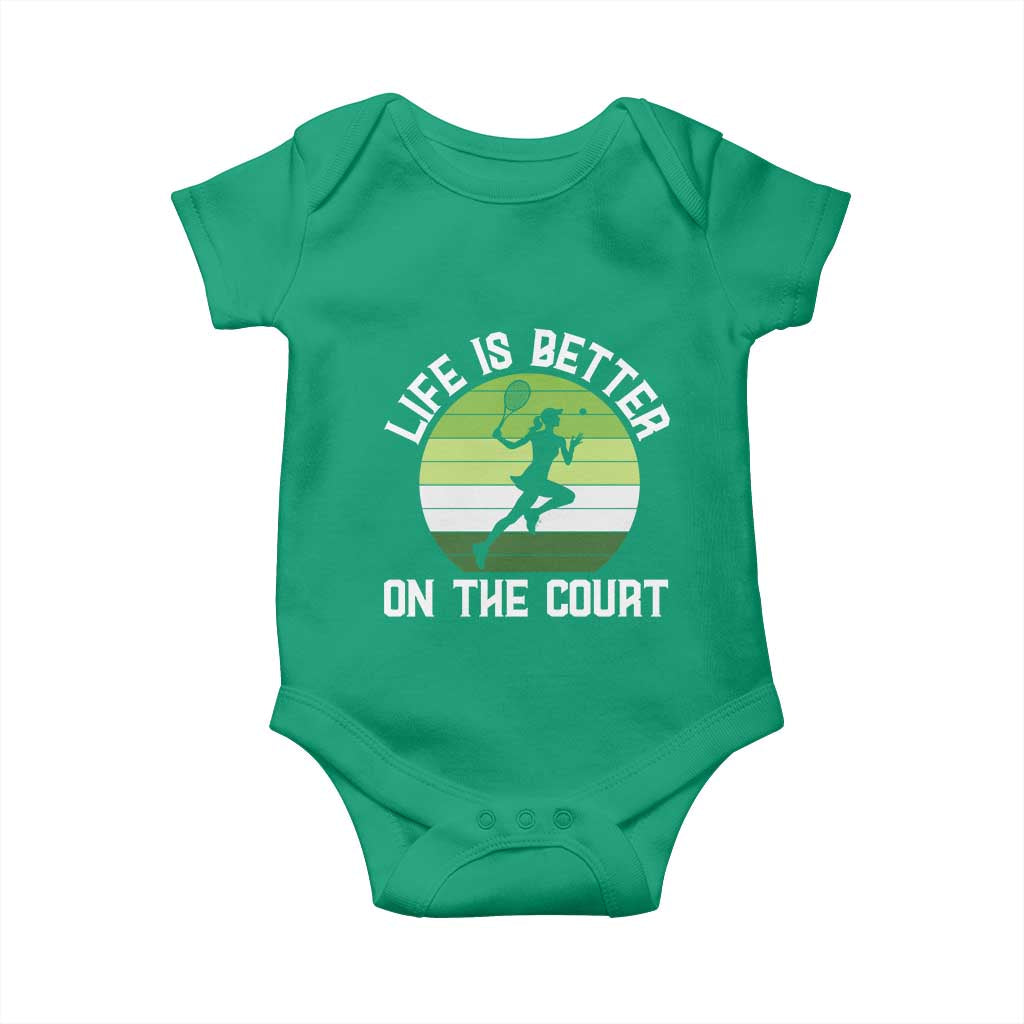 Life Is Better On The Court Baby Onesie Vintage Retro Tennis Girl Gift - Wonder Print Shop