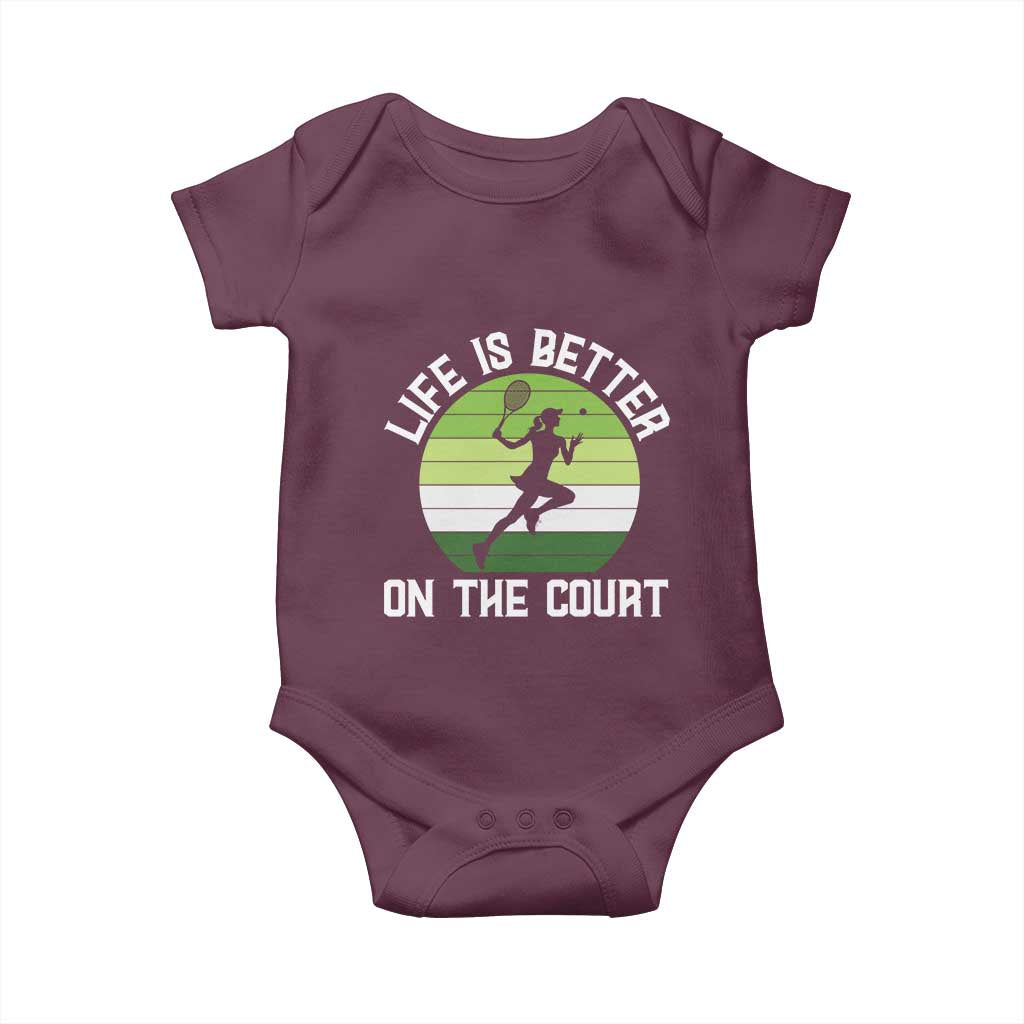 Life Is Better On The Court Baby Onesie Vintage Retro Tennis Girl Gift - Wonder Print Shop