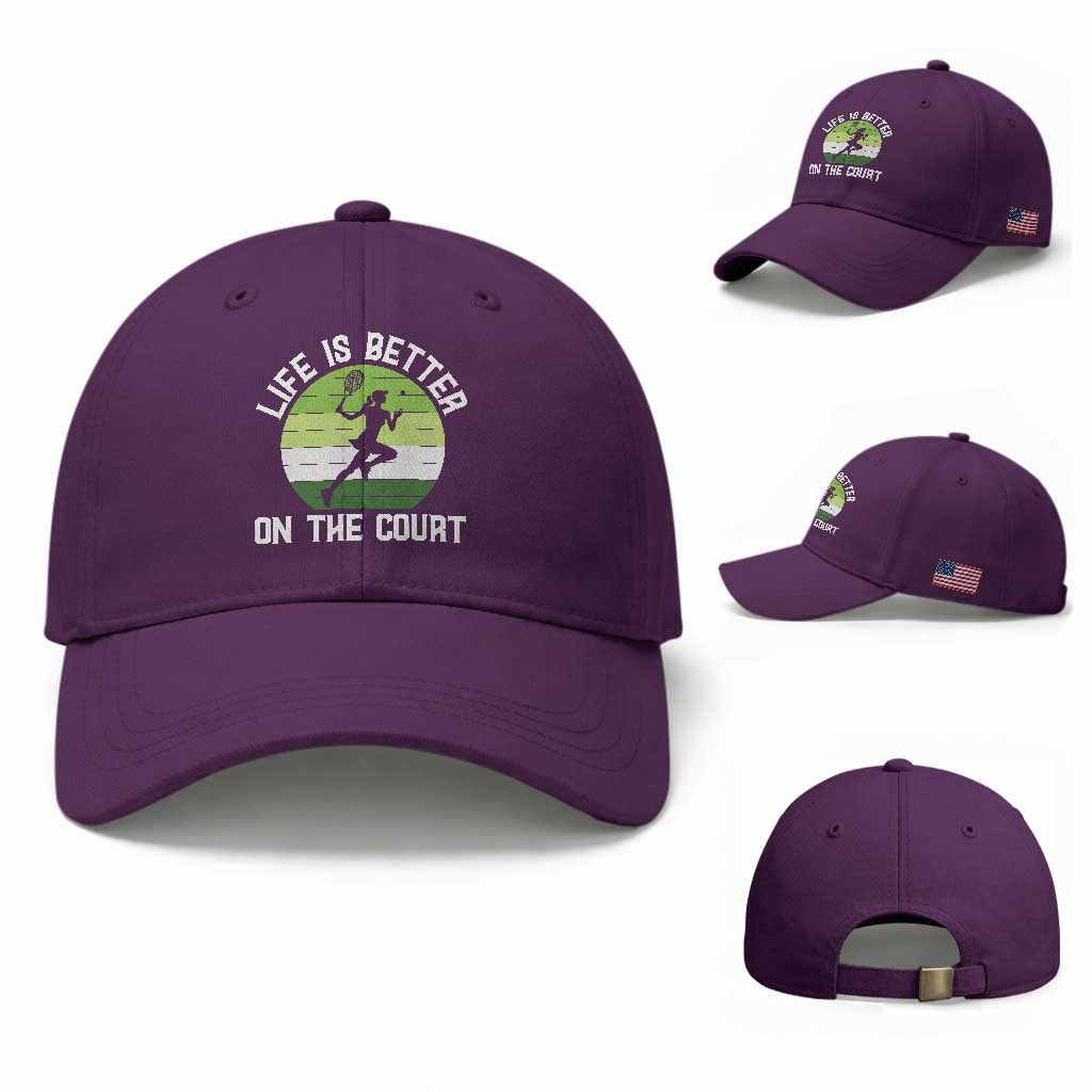 Life Is Better On The Court Baseball Cap Vintage Retro Tennis Girl Gift