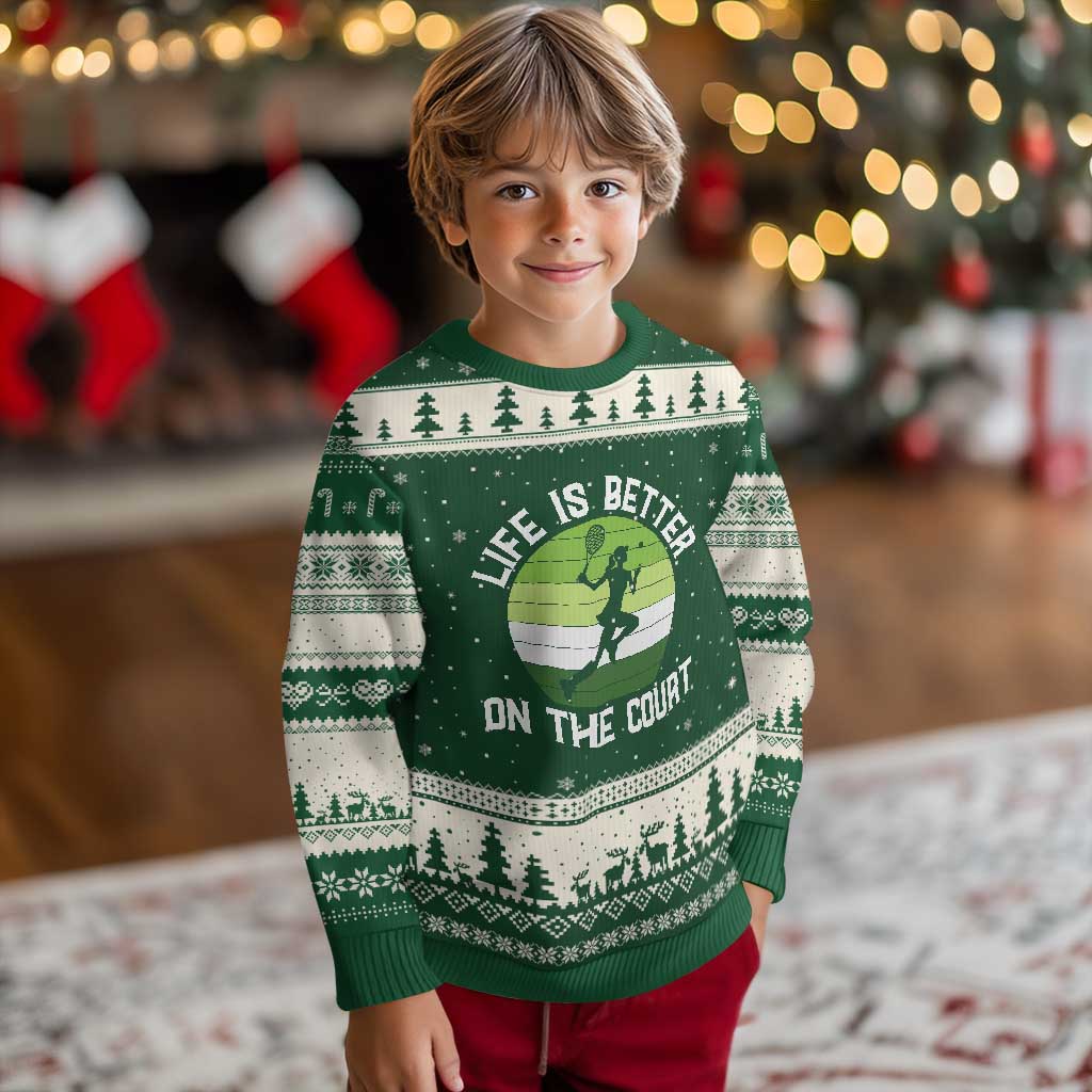 Life Is Better On The Court Ugly Christmas Sweater Vintage Retro Tennis Girl Gift - Wonder Print Shop