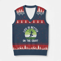 Life Is Better On The Court V-Neck Knit Sweater Vest Vintage Retro Tennis Girl Gift - Wonder Print Shop