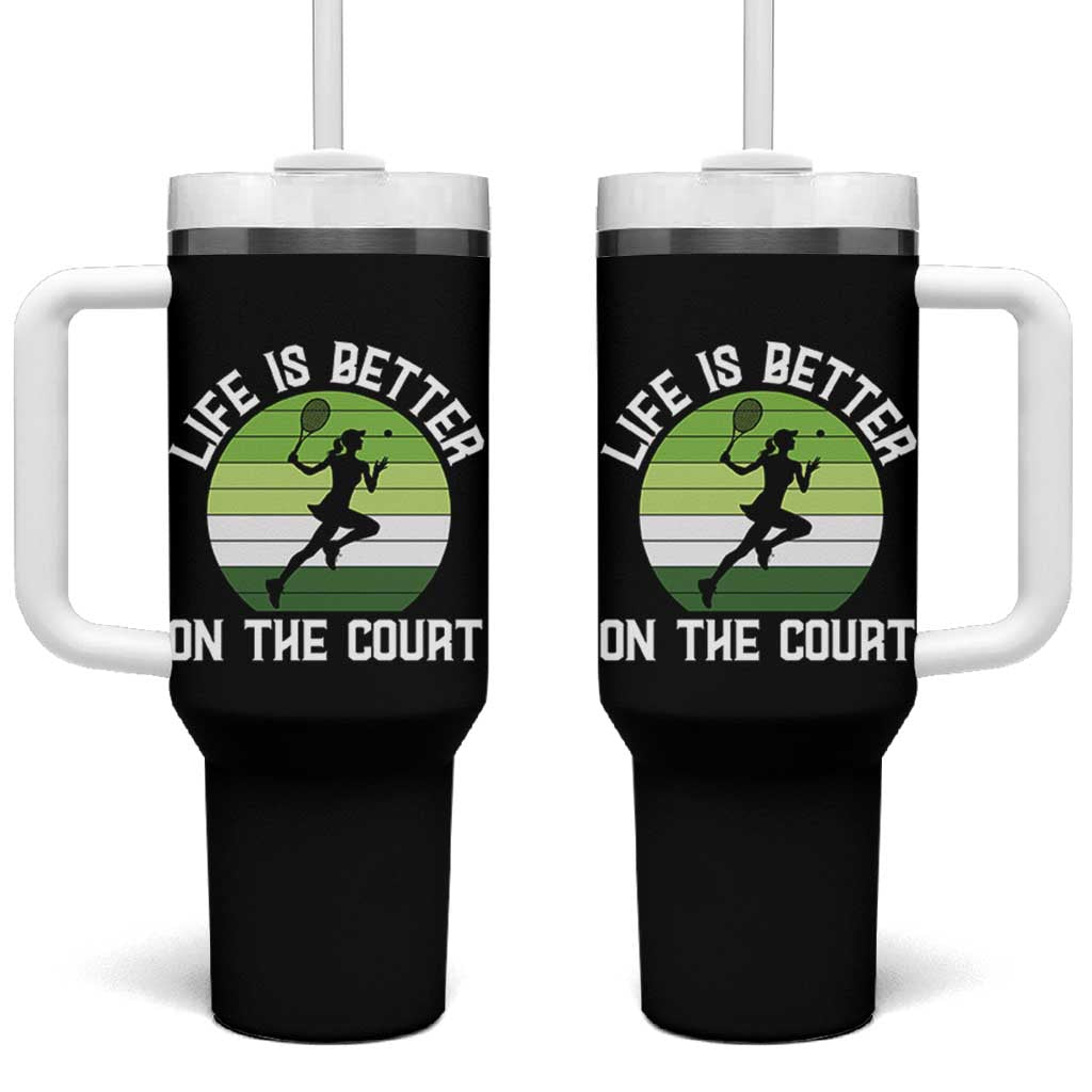 Life Is Better On The Court Tumbler With Handle Vintage Retro Tennis Girl Gift - Wonder Print Shop