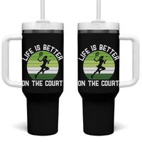 Life Is Better On The Court Tumbler With Handle Vintage Retro Tennis Girl Gift - Wonder Print Shop