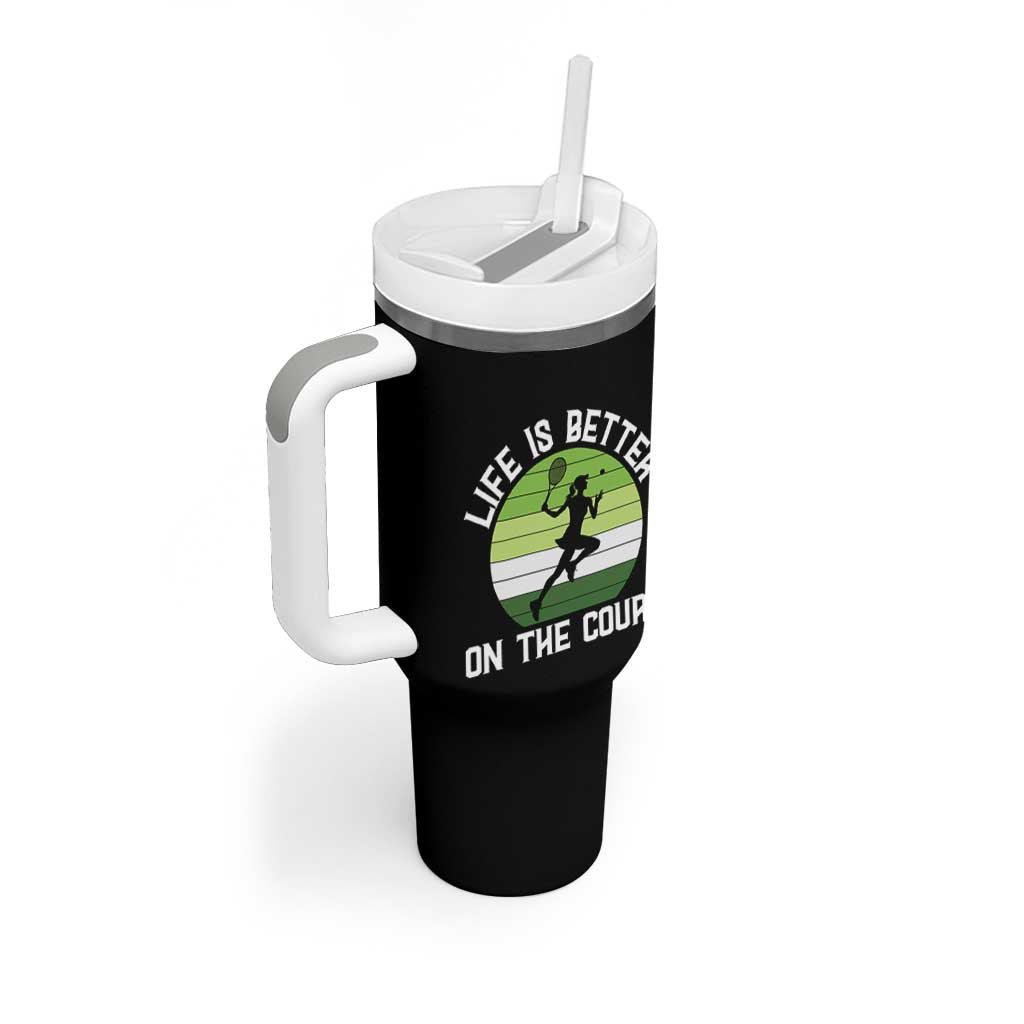 Life Is Better On The Court Tumbler With Handle Vintage Retro Tennis Girl Gift - Wonder Print Shop