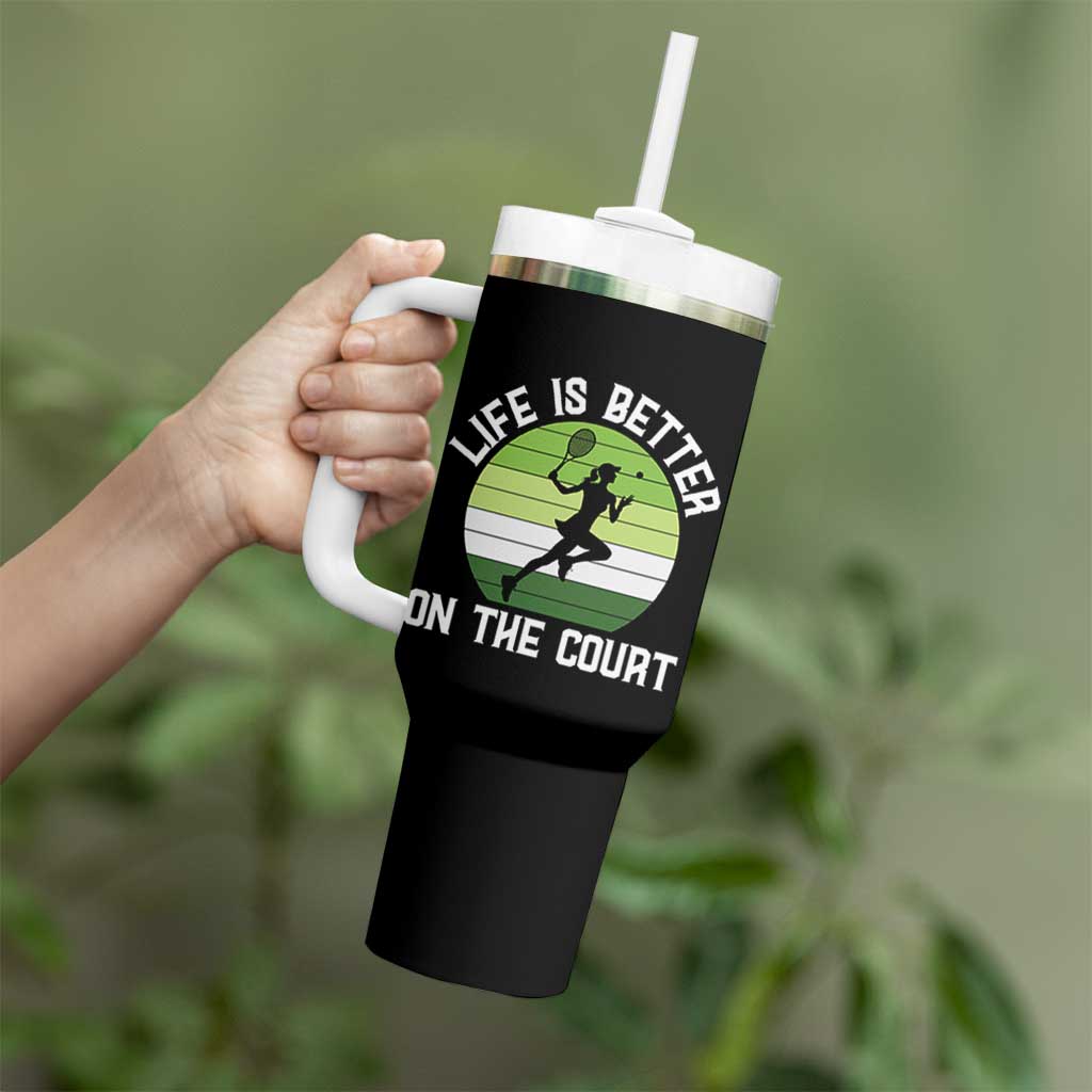 Life Is Better On The Court Tumbler With Handle Vintage Retro Tennis Girl Gift - Wonder Print Shop