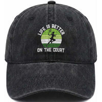 Life Is Better On The Court Washed Cotton Baseball Cap Vintage Retro Tennis Girl Gift