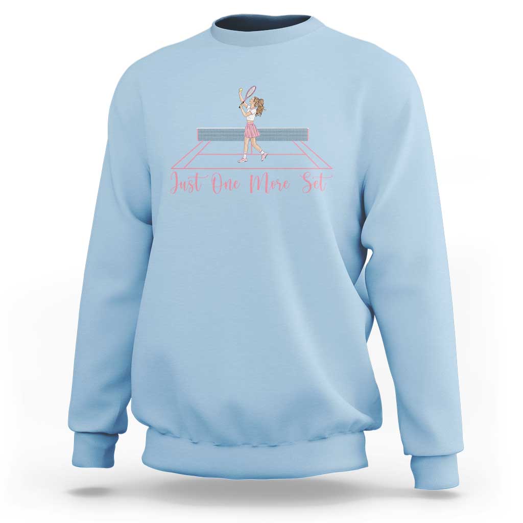 Just One More Set Sweatshirt Funny Tennis Player Gift For Women - Wonder Print Shop
