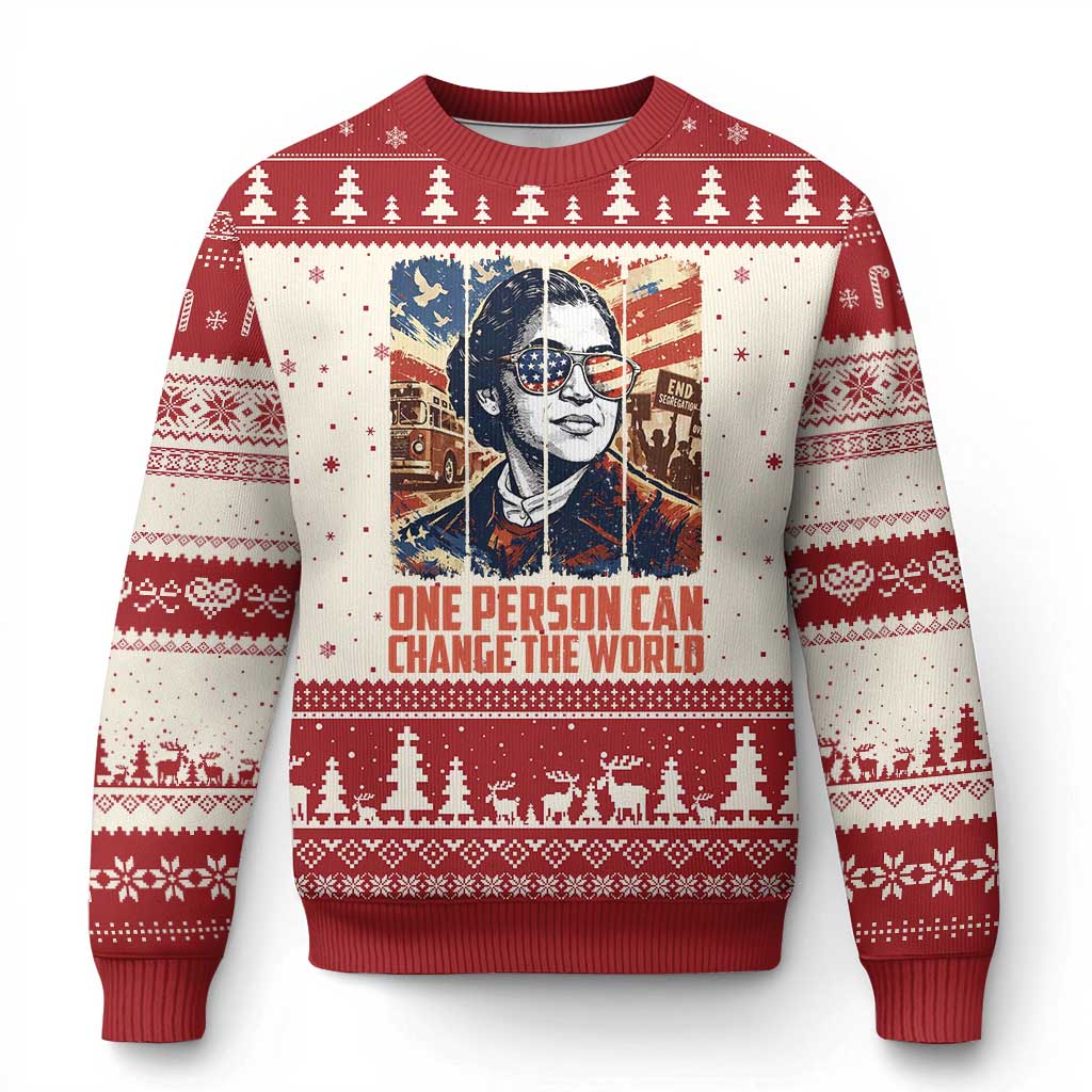 Rosa Parks Civil Rights Legacy Ugly Christmas Sweater One Person Can Change The World