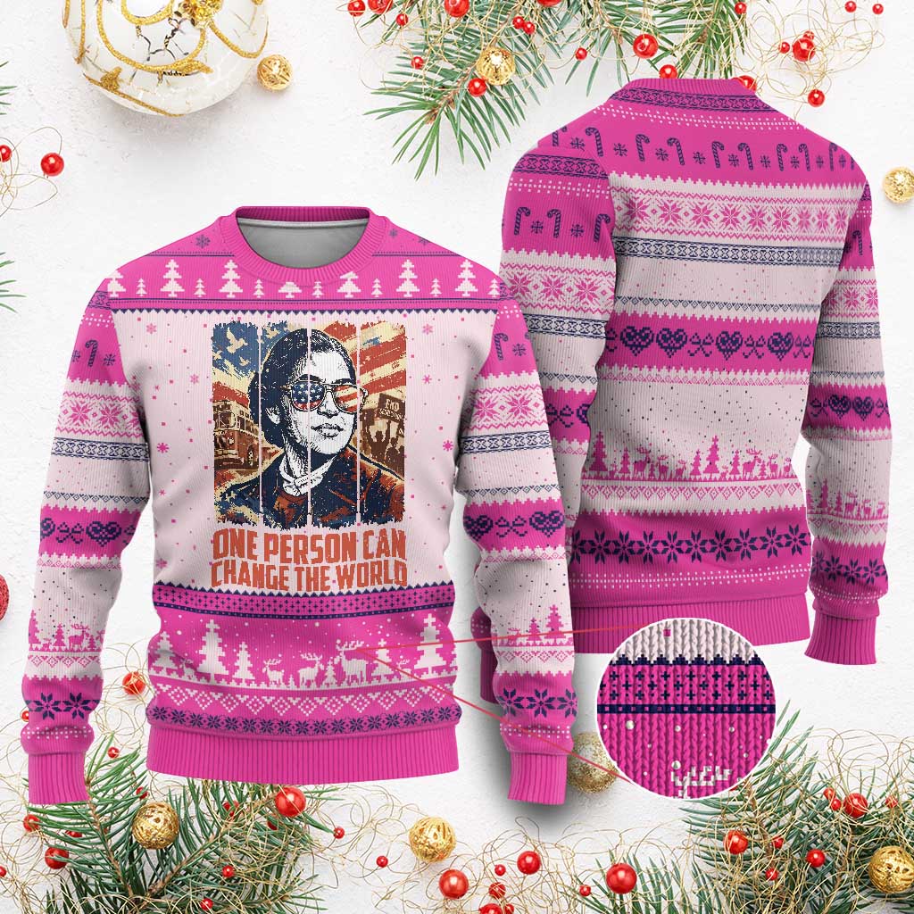 Rosa Parks Civil Rights Legacy Ugly Christmas Sweater One Person Can Change The World