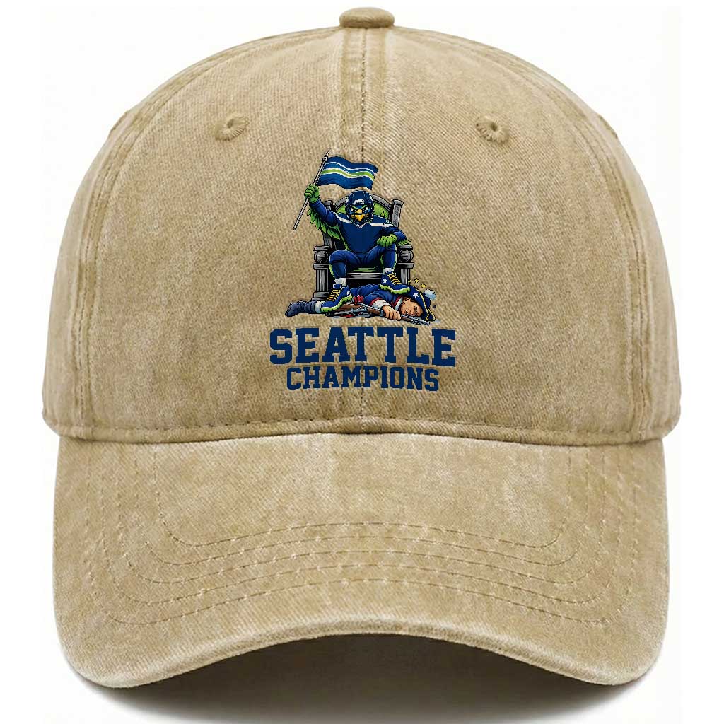 Funny Seattle Clobbers New England Washed Cotton Baseball Cap Football Game Day