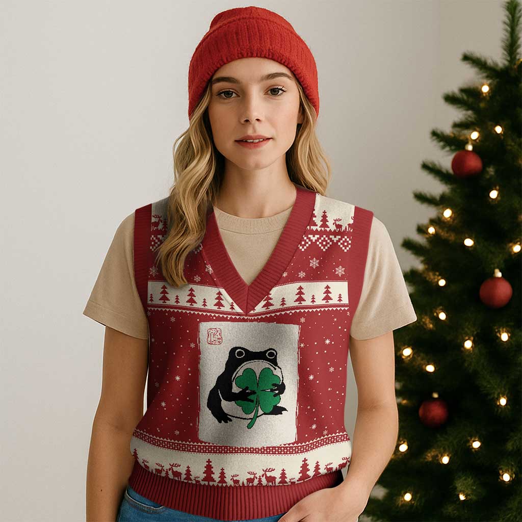 Grumpy Frog Japanese V-Neck Knit Sweater Vest St Patricks Day Gift