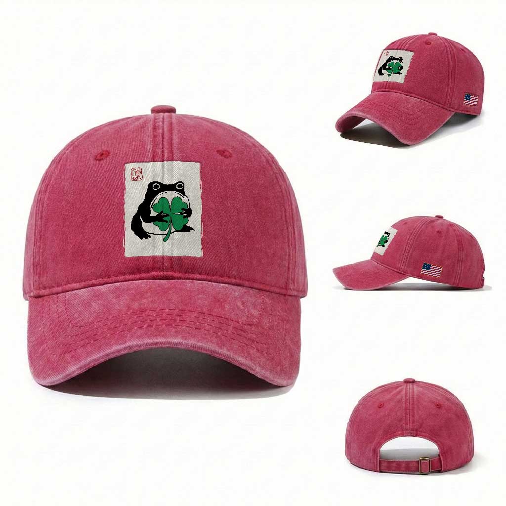 Grumpy Frog Japanese Washed Cotton Baseball Cap St Patricks Day Gift
