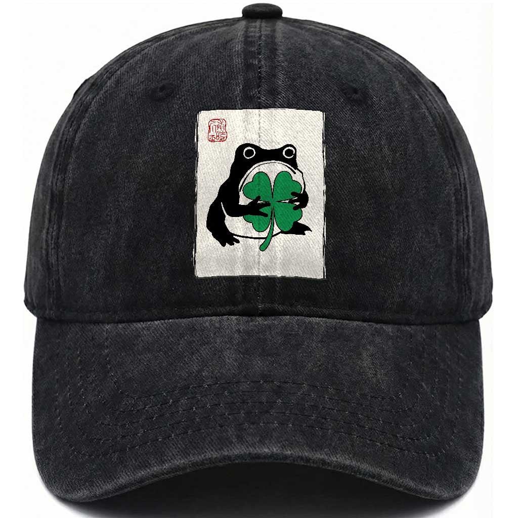 Grumpy Frog Japanese Washed Cotton Baseball Cap St Patricks Day Gift