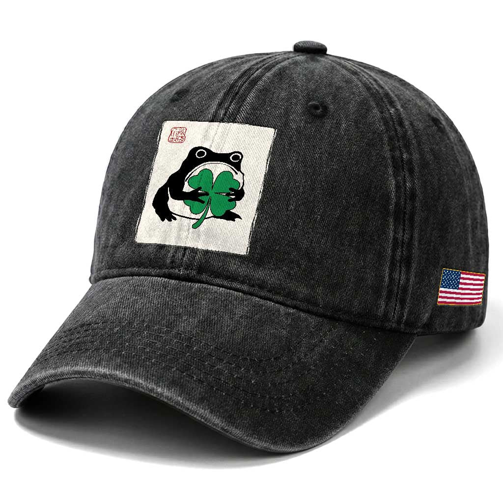 Grumpy Frog Japanese Washed Cotton Baseball Cap St Patricks Day Gift