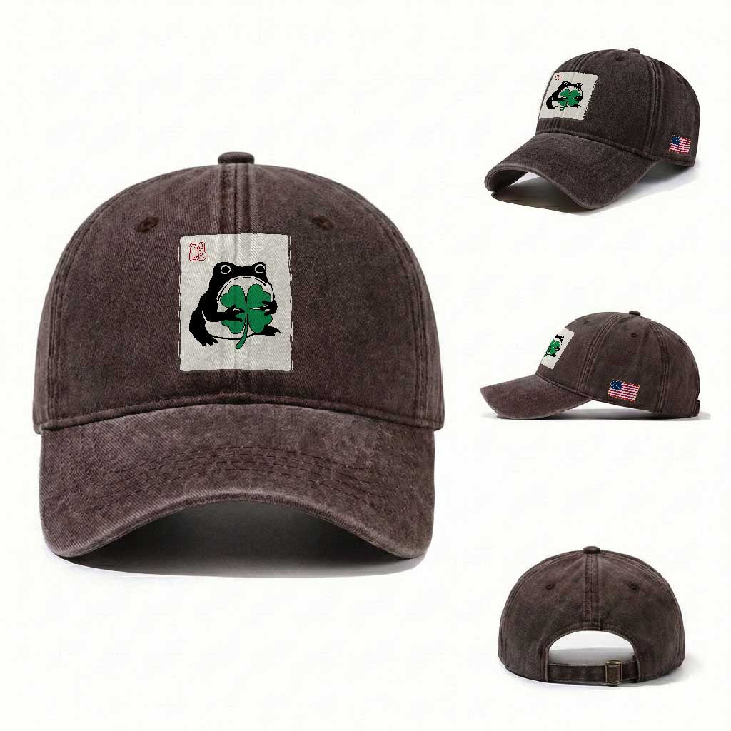 Grumpy Frog Japanese Washed Cotton Baseball Cap St Patricks Day Gift