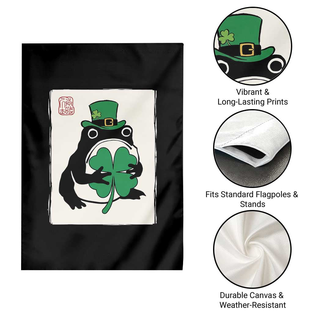 Vintage Japanese Grumpy Frog Garden Flag Lucky St Paddys Day