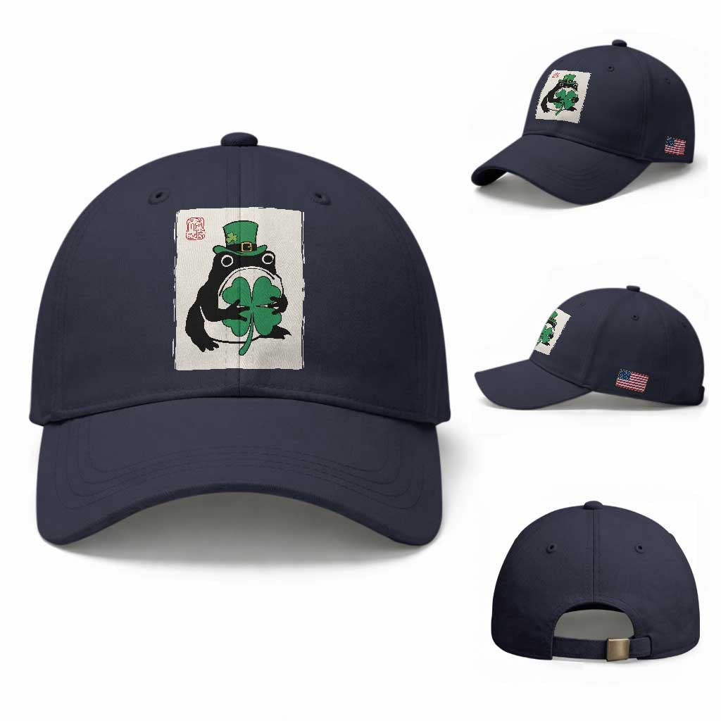 Vintage Japanese Grumpy Frog Baseball Cap Lucky St Paddys Day
